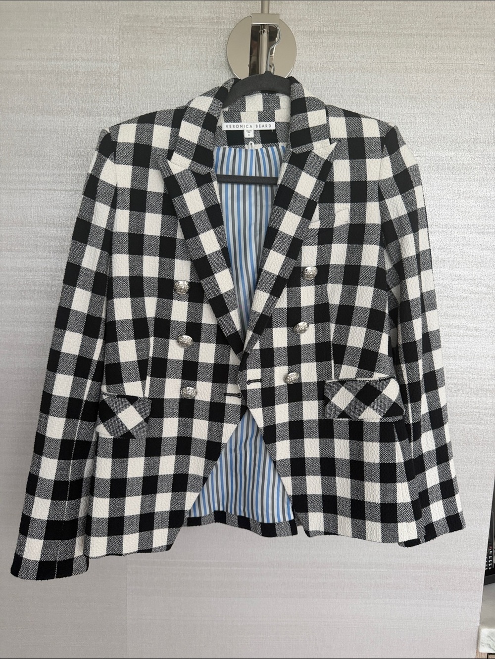 Veronica Beard Black & White Checked Double-Breasted Blazer